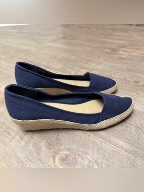 Lucky Brand LK-Tomlinn Espadrille Moroccan Blue Soft Linen Wedge Size 7M